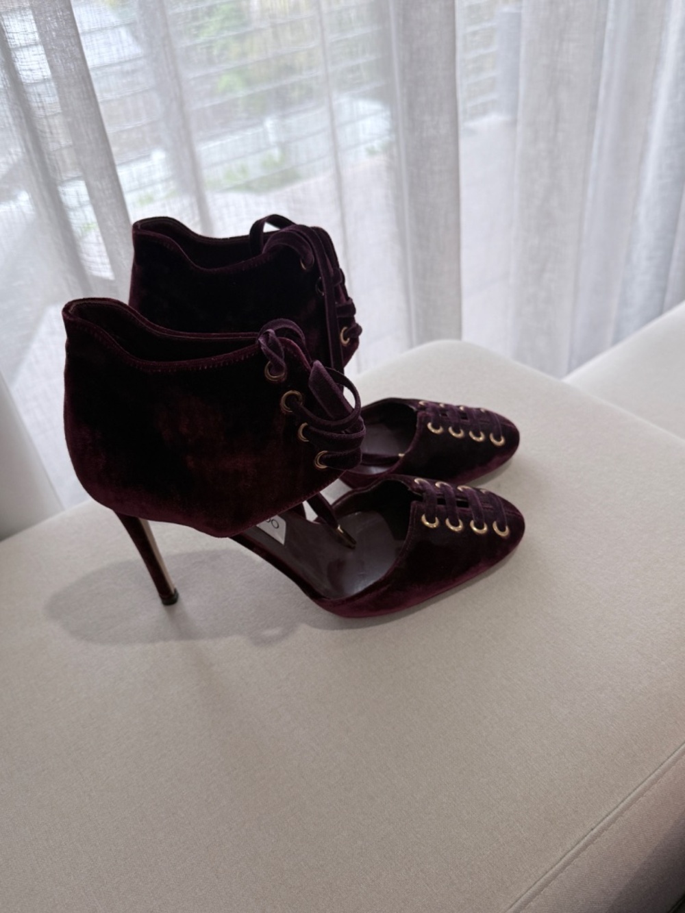 Jimmy Choo burgundy velvet lace-up d’Orsay ankle-cuff pumps. I used it 1 time! - Picture 3 of 12